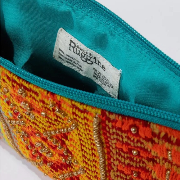 Handbeaded Bohemian Vibrant Orange and Teal Women's Clutch NWT - Picture 7 of 12